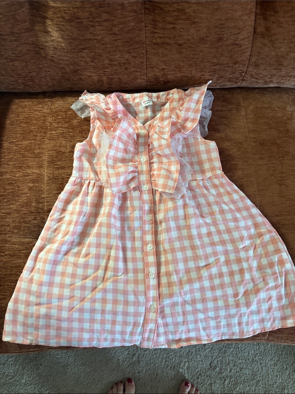 PatPat Pink Gingham Ruffle Button-Front Dress